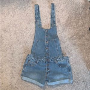Denim overall shorts